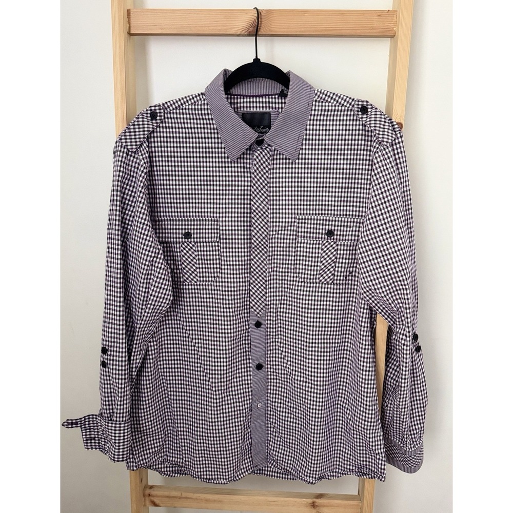 Civil Society Shirt Extra Large Purple Checkered Cotton Button Up Casual Mens XL